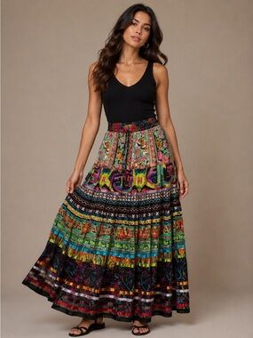 Travelsmith Sz Medium Funky Gypsy Colorful Cotton Boho Skirt Lagenook Art-Wear
